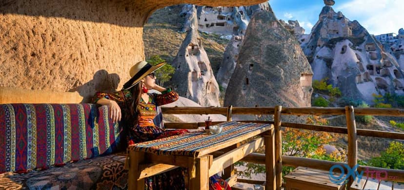 Traditional cave hotel room in Goreme Cappadocia Turkey